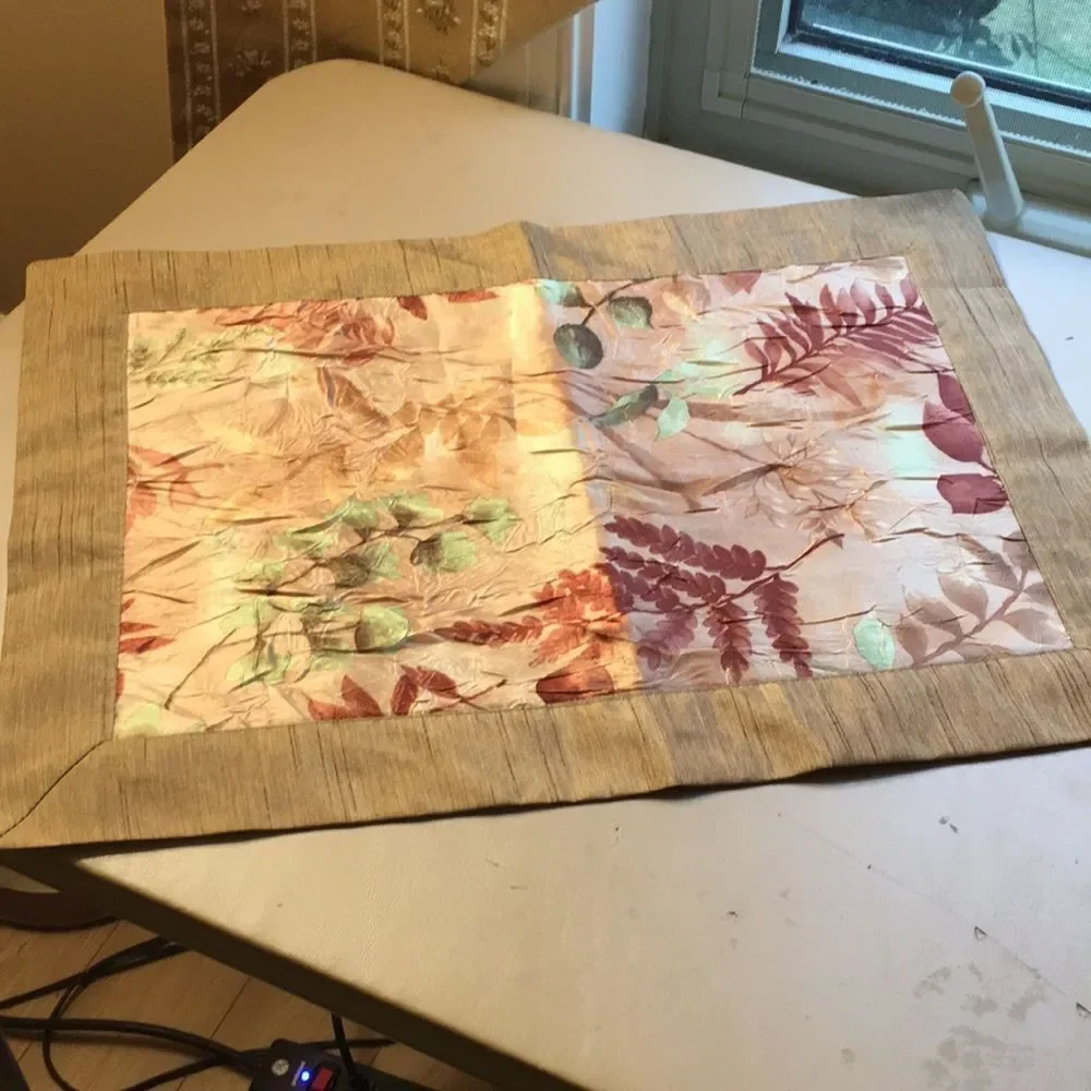 NWOT  Elegant Silk Cream, Beige and Brown Floral Table Runner/Dresser Runner